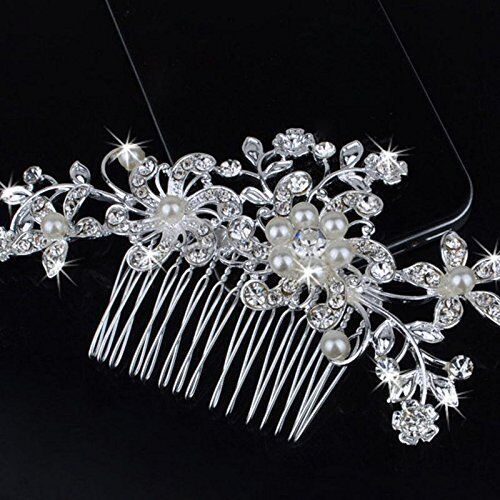 Brautschmuck Silber Strass Kristall Hochzeit Blume Perlen Haarkamm Clip - Bild 1 von 2
