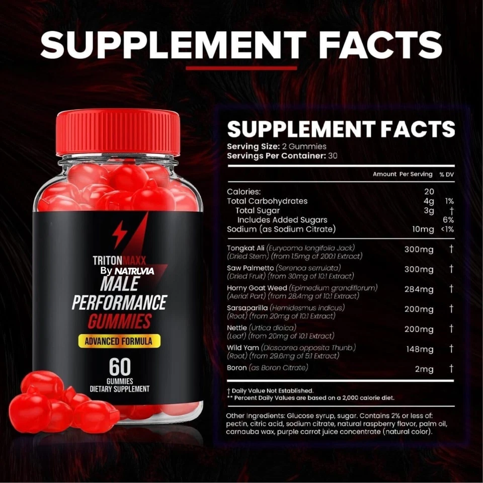Gomitas Triton Maxx para hombres fórmula de fuerza máxima suplemento vitamínico 60 gomitas Foto 2 de 4