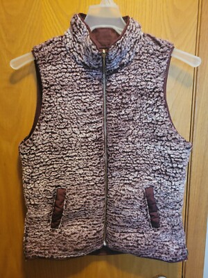 Thread and Supply Wine Sherpa Fleece/Quilted Reversible Vest Full Zip Size  S