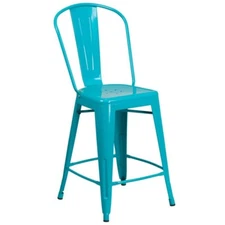 24''High Industrial Crystal Teal Blue Metal Indoor-Outdoor Restaurant Barstool