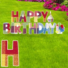 HAPPY BIRTHDAY Plastic Outdoor 15" Letter Set YARD SIGN Staked Standup PLAID
