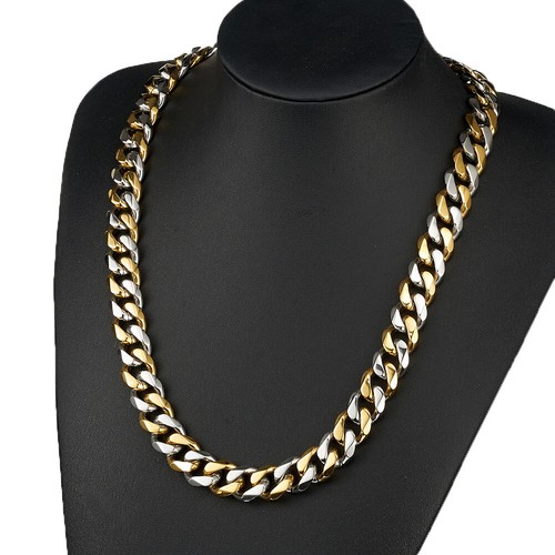 Curb Chain Necklace for men 316L Stainless Steel 7"-40" 12mm/15mm Silver Gold - Afbeelding 3 van 5