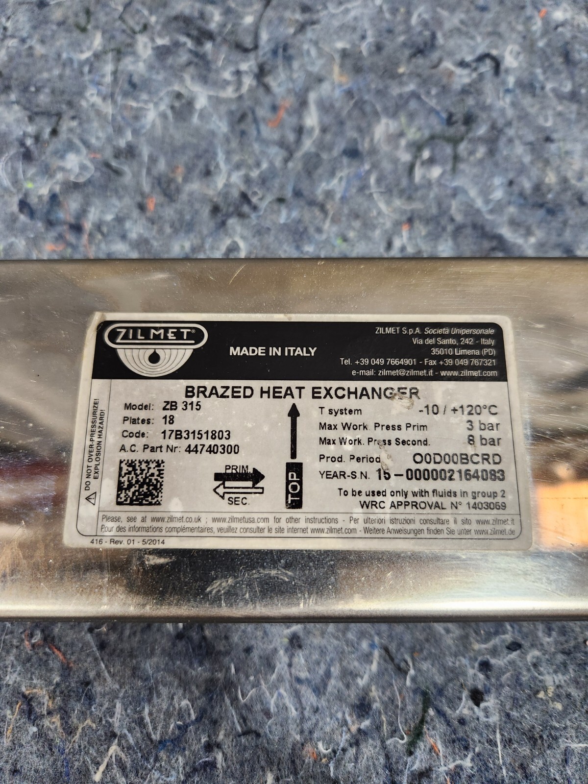 Zilmet Rinnai Brazed Heat Exchanger 18 Plates 807000055 ZB-315 E110CRN E110CRP