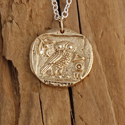 Athena Owl Pendant Necklace Bronze Gold Ancient Coin Goddess Greek  Mythology UK