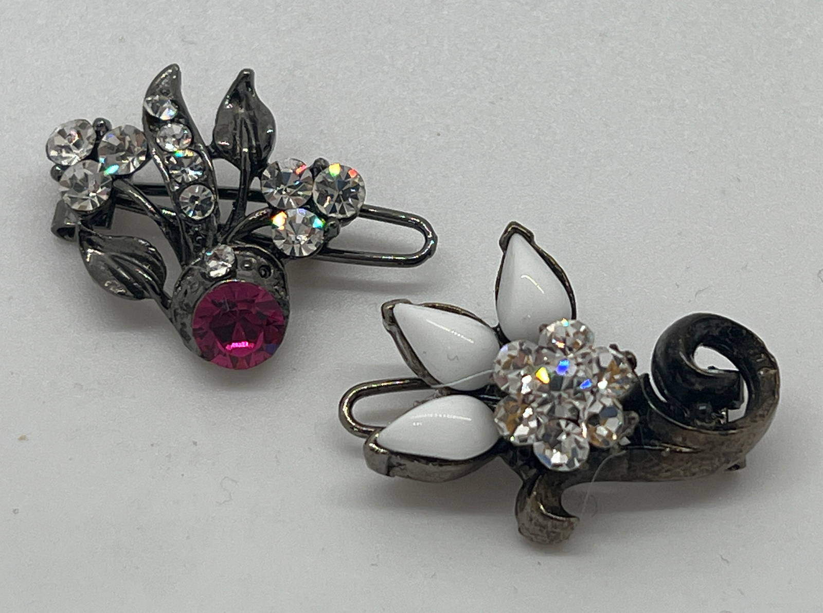 Vintage Black Metal Crystal Rhinestone Small Party Dressy Hair Clips