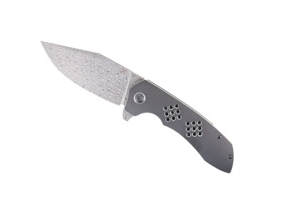 Kansept Entity Folding Knife Black Titanium Handle Damascus Plain Edge K1036B3