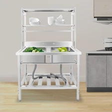 2 Compartment Stainless Steel Commercial Sink Free Standing Kitchen Sink Rack