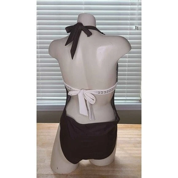 Traje de baño Sand N Sun para mujer de una pieza marrón tostado con cuentas atado cuello y cintura talla L Foto 3 de 4