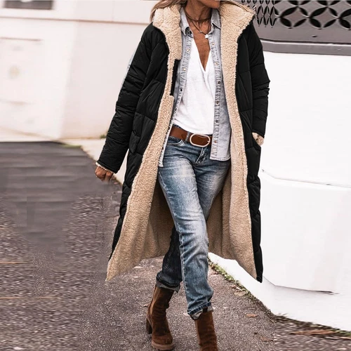 Damen Winter Lange Mäntel Trendy Jacke Sherpa Fleece Gefüttert Daunenmantel - Bild 82 von 97