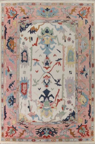 Ivory/ Pink Floral Oushak Oriental Large Rug 10'x15' Handmade Dining Room Carpet - Picture 1 of 12