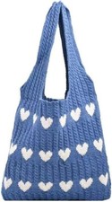 Crochet Tote Bag, Women Summer Aesthetic Mesh Beach Bags, Girls Hobo Bags-Blue