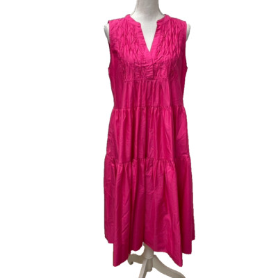 Devotion Twins Cotton Tiered Midi Dress Womens Medium Pink Flowy Boho Summer 