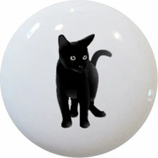 Black CAT Animal CABINET DRAWER Pull KNOB Ceramic 