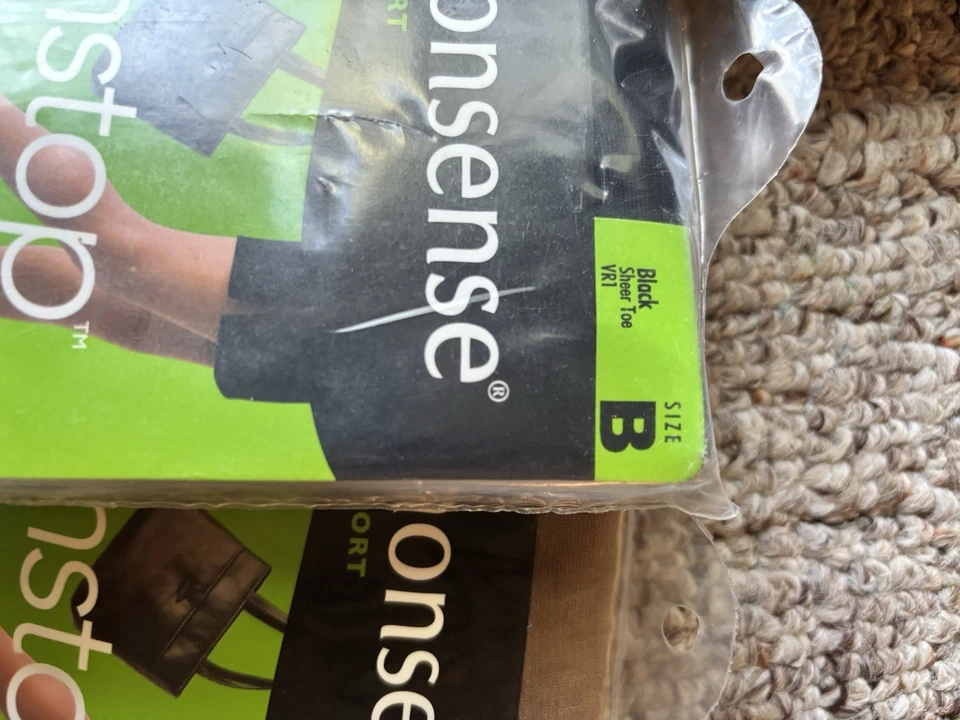 No Nonsense 控制上衣连裤袜 B 码棕褐色和黑色 4 Prs 透明脚趾全新密封 — 第 4/4 张图片