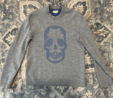 Zadig  Voltaire  Raphael Bis Skull Sweater medium Grey Blue Merino Wool Blend