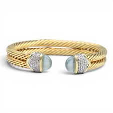 VINTAGE DESIGNER DAVID YURMAN DIAMOND AQUAMARINE CUFF BRACELET 18K YELLOW GOLD