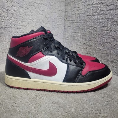 Nike Air Jordan 1 Mid Mens Size 12 Red Black Leather Basketball Shoes 554724-066