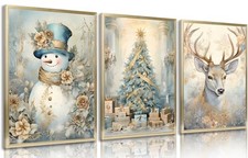 3Pcs Light blue Christmas Canvas Wall 24L" x 16W"- Posters Light Blue Christmas