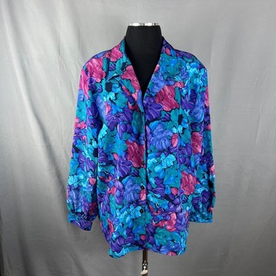 Vintage Allison Daley Blouse Top Womens 18W Multicolor Floral Print Button Front