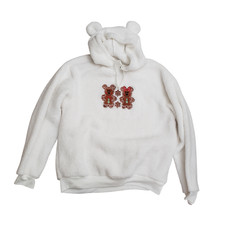 Disney Mickey Minnie Mouse Gingerbread Embroidered Furry Ear Hooded Sweater L