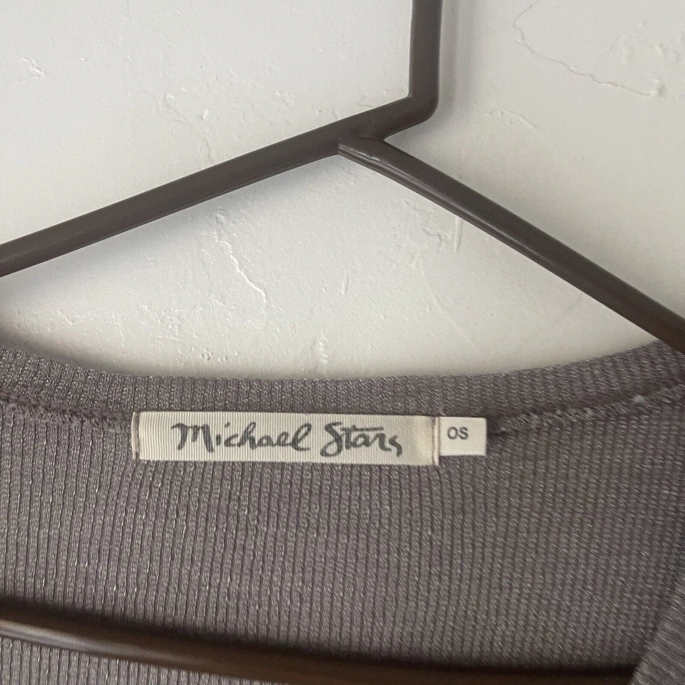 Camiseta Michael Stars Talla Única Babydoll Térmica Gris Cuello Redondo Manga Larga Foto 4 de 4