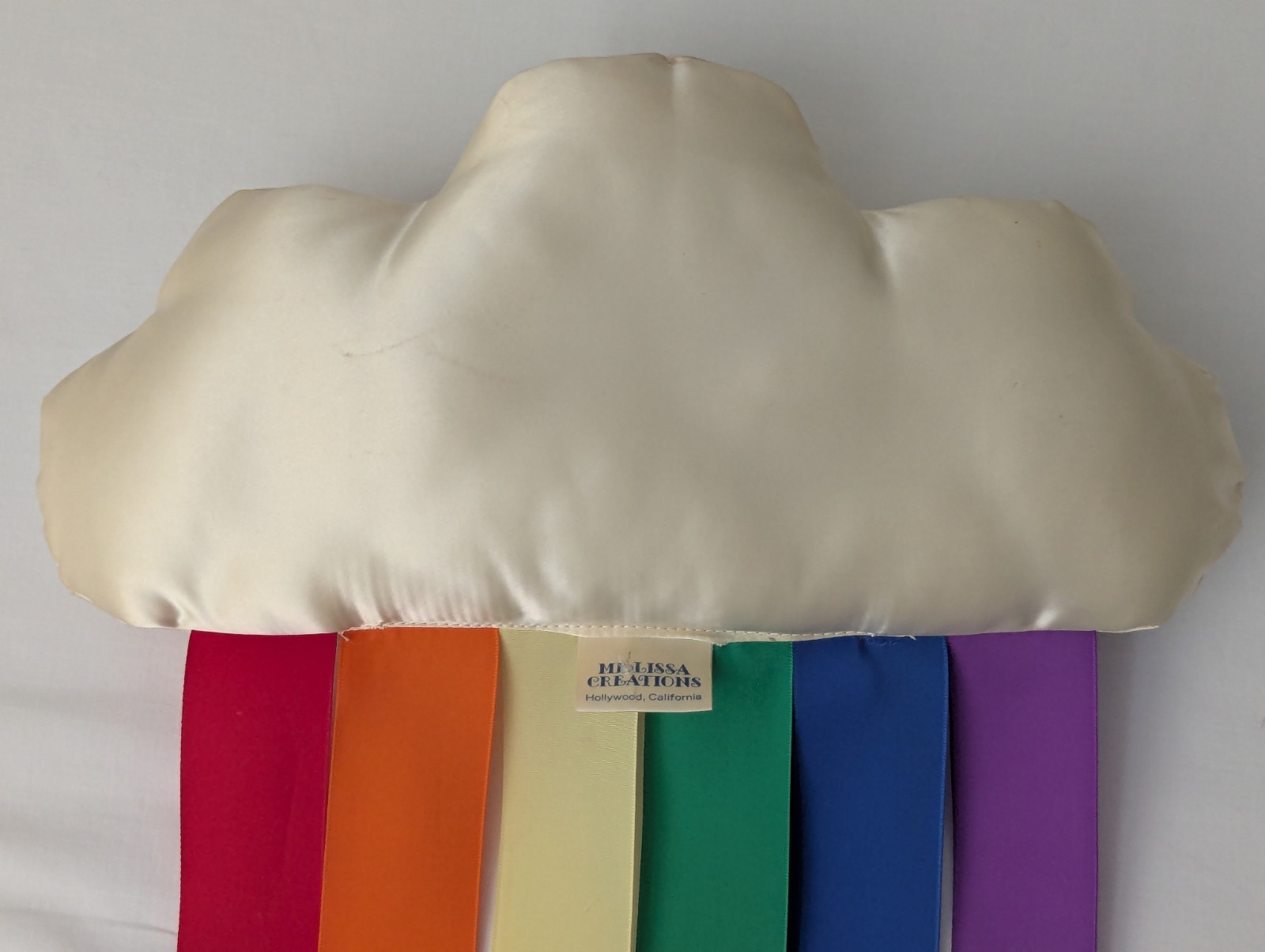 Vintage Satin Cloud Rainbow Ribbons 1980's Rare Plush Decoration Hanging Mobile