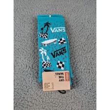 Vans Crew Socks Mens Womens 6.5-9 Teal Blue Palm Trees Skateboard Logo Athletic