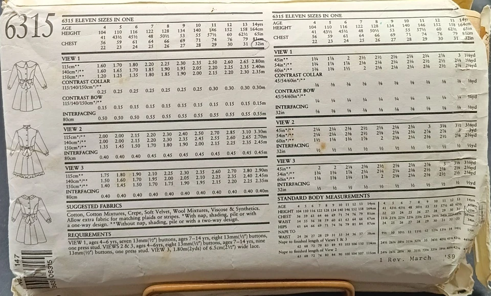 New Look 6315 Vintage Dress Sewing Pattern For Girls Dresses Sizes 4-14 - Image 2 of 2