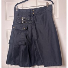 Scottish Highlands Utility Kilt Black Cotton Men Size 34 Cargo Pockets Buckles