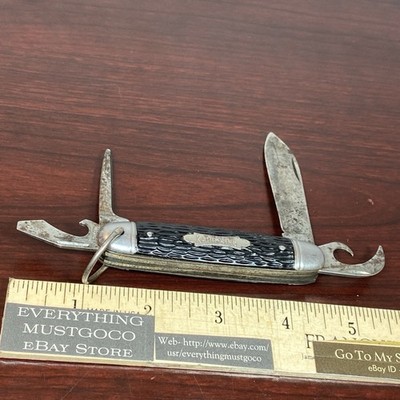 Vtg HAMMER BRAND USA Black Handle KAMP KING Pocket Knife 1945-55 4 Blade BLACK