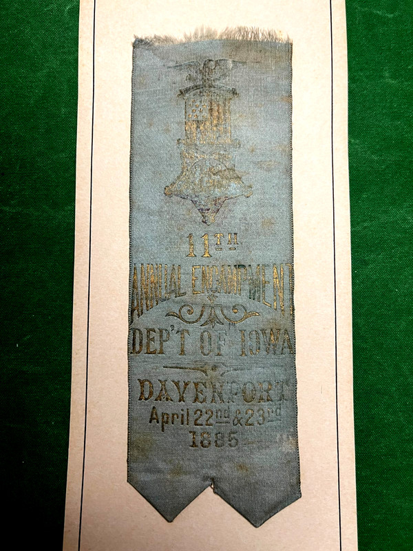GAR  IOWA  1885 11th Annual Dept. Encamptment at Davenport  Ribbon