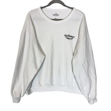 Hollister Sweatshirt Womens XL White Crewneck Pullover Fleece Logo California