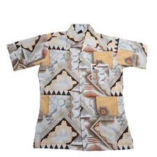 Joel Vintage Shirt Medium Tan Geometric Honeycomb 70s Disco Button Down