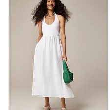 J.CREW Halter Mixy Cotton Linen Dress Small White Coastal Minimalist Resort NWT