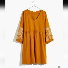 Madewell Embroidered-Sleeve Popover Boho Dress Size Small