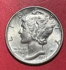 1941 US Mercury SILVER Dime "Philadelphia" Mint! Choice AU! WW2! Old US Coin!