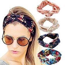 4 Pack Turban Headbands for Women Hair Vintage 4 Pack A: Cross Flower Printed