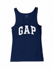 GAP Navy Ribbed Knit Logo Tank Top Women s M Scoop Neck Wide Strap Stretch