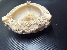 Hand Carved Vintage Ornate Ashtray Decorative Bowl Floral Relief 5.5”