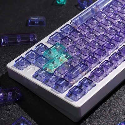 Crystal Clear Keycaps Set, 156 Keys Cherry Profile Purple Transparent 