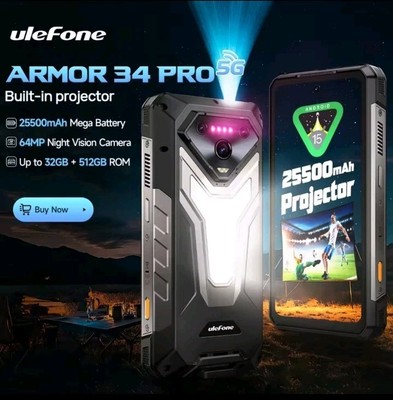 Ulefone Armor 34 Pro Built In Projetor 5G Rugged Phone 32G+512G 6.95'' 25500mAh