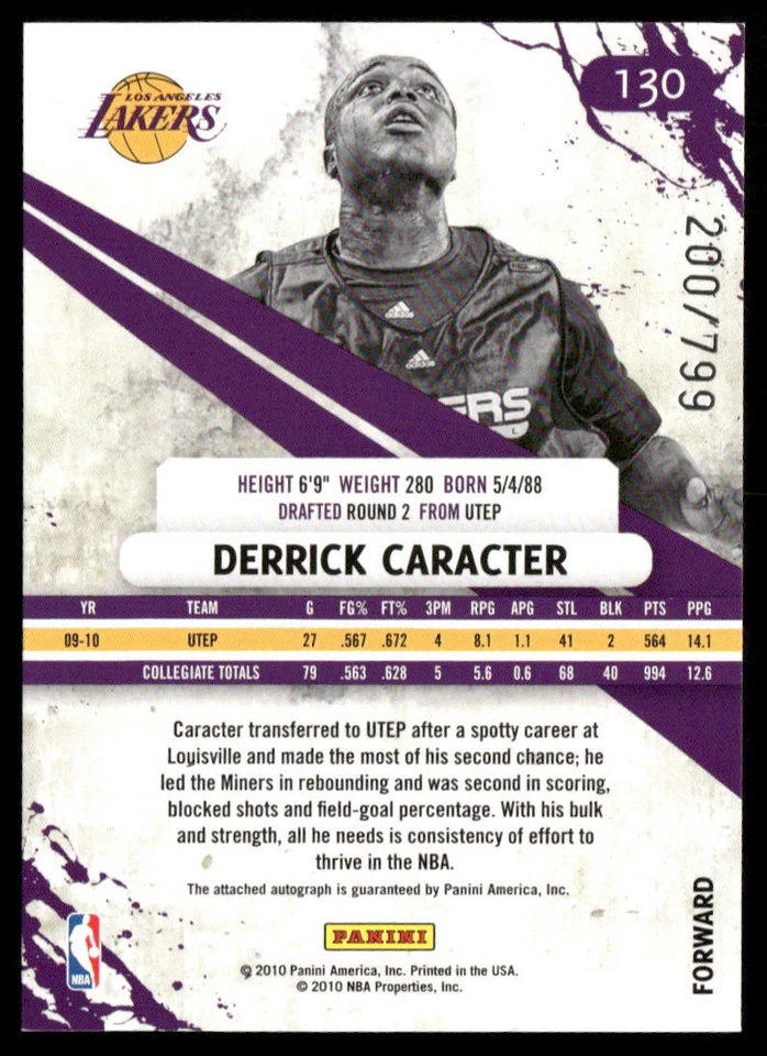 Derrick Caracter 2010-11 Panini Rookies & Stars Longevity Signatures RC /799 - Image 2 of 2
