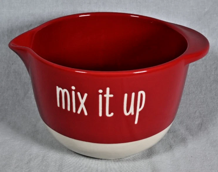 Mix It Up Red & White Stoneware Mixing Bowl 5-1/4" Tall X 7-1/4" Diameter