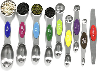 Magnetic Measuring Spoons Set Stainless Steel with Leveler, 9Pcs Multicolors Mea