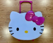 Hello Kitty Big Face 18" Pink White Vinyl Rolling Suitcase Luggage Carry-On Bag