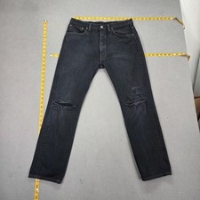 VTG Levis Jeans Mens Black Straight Distressed Thrashed Made in USA Fits 30x26
