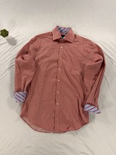 Neiman Marcus Dress Shirt Size M Striped Orange / Red / Pink 100 Cotton