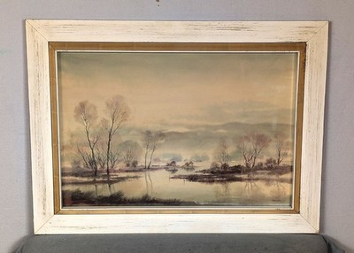 Julius Wolf Rottweil 1909-1996 Kempten watercolor morning mood on the Lower Rhine