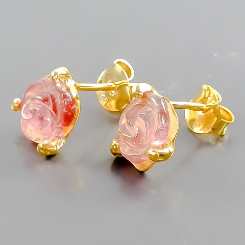 Carving jewelry gems Natural Tourmaline Earrings 925 Sterling Silver /E122491 - Picture 2 of 8