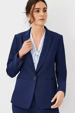 NEW ANN TAYLOR PURE SAPPHIRE BLUE LONG ONE BUTTON BI-STRETCH BLAZER JACKET SZ 2